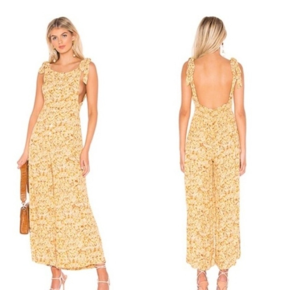 Free People Intimately Floral Wide Leg Jumpsuit Yellow Paisley Tie Shoulder S